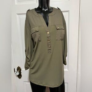Olive Green Calvin Klein Womens Shirt 3/4 Sleeve Size Large